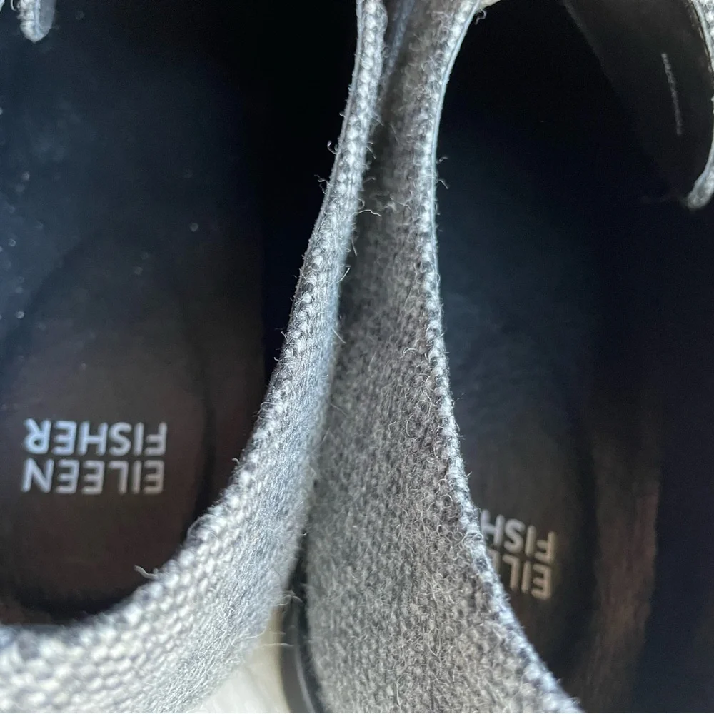 Eileen Fisher Eddy Tweed Platform Oxford Shoe Gray/Black Eclectic Grandpa SZ 10